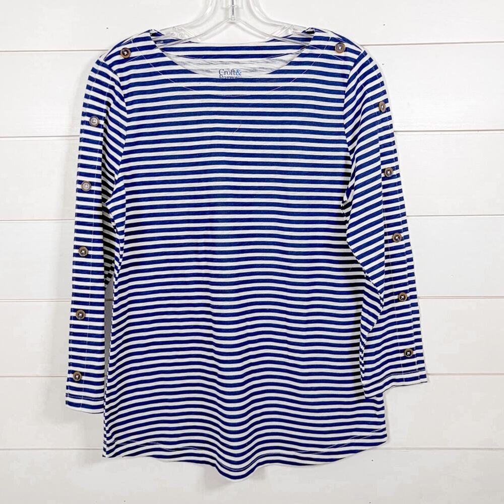 NEW Croft & Barrow 3/4 Button Accent Sleeve Navy Striped Top, Size Small - Picture 2 of 10